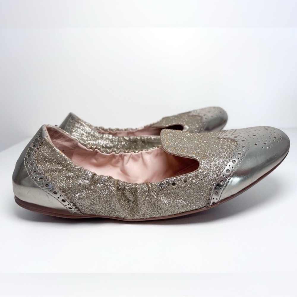 PRADA Round Toe Gold Glitter Metallic Oxford Slip On Ballerina Flats Size 39 EU